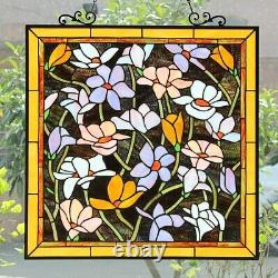 Stained Glass Window Panel Tiffany-Style Floral Assortment 25 Tall x 24 Wide