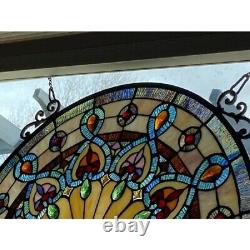 Stained Glass Window Panel Tiffany Style Round Victorian Suncatcher Large 23