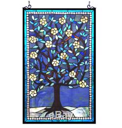 Stained Glass Window Panel Tiffany Style Tree of Life Hanging Wall Art Decor