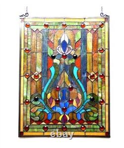Stained Glass Window Panel Tiffany Style Victorian Design 18 Wide x 24 High