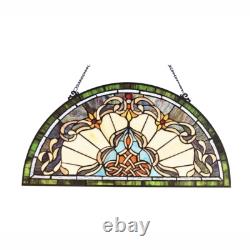 Stained Glass Window Panel Victorian 24 Half Moon Tiffany Style ONE THIS PRICE