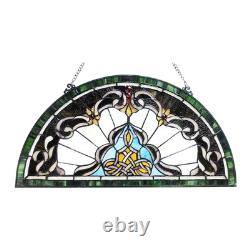Stained Glass Window Panel Victorian 24 Half Moon Tiffany Style ONE THIS PRICE