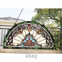 Stained Glass Window Panel Victorian 24 Half Moon Tiffany Style ONE THIS PRICE