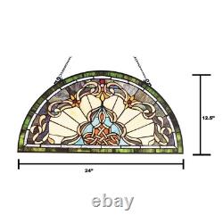 Stained Glass Window Panel Victorian 24 Half Moon Tiffany Style ONE THIS PRICE