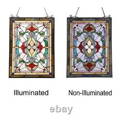 Stained Glass Window Panel Victorian Cut Glass Tiffany Style 17.6 W x 24.5 T