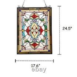Stained Glass Window Panel Victorian Cut Glass Tiffany Style 17.6 W x 24.5 T