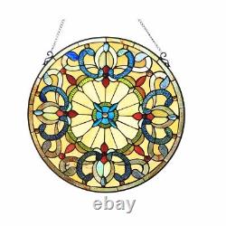 Stained Glass Window Panel Victorian Design 22 Round Tiffany Style Multi-color