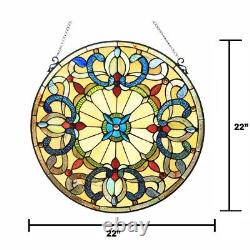 Stained Glass Window Panel Victorian Design 22 Round Tiffany Style Multi-color