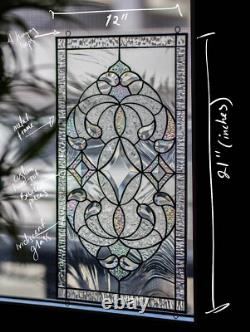 Stained Glass Window Panel Victorian Handcrafted Beveled Pieces 21 by 12 in