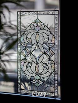 Stained Glass Window Panel Victorian Handcrafted Beveled Pieces 21 by 12 in