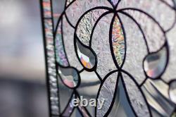 Stained Glass Window Panel Victorian Handcrafted Beveled Pieces 21 by 12 in