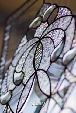 Stained Glass Window Panel Victorian Handcrafted Beveled Pieces 21 by 12 in