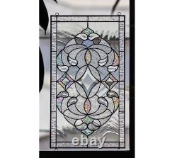 Stained Glass Window Panel Victorian Handcrafted Beveled Pieces 21 by 12 in