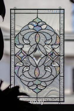 Stained Glass Window Panel Victorian Handcrafted Beveled Pieces 21 by 12 in