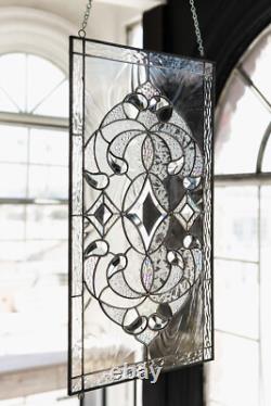 Stained Glass Window Panel Victorian Handcrafted Beveled Pieces 21 by 12 in
