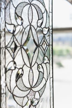 Stained Glass Window Panel Victorian Handcrafted Beveled Pieces 21 by 12 in