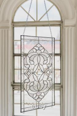 Stained Glass Window Panel Victorian Handcrafted Beveled Pieces 21 by 12 in