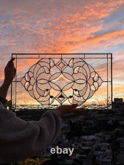 Stained Glass Window Panel Victorian Handcrafted Beveled Pieces 21 by 12 in