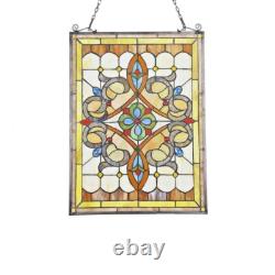 Stained Glass Window Panel Victorian Medallion 18 x 24 Art Glass Tiffany Style