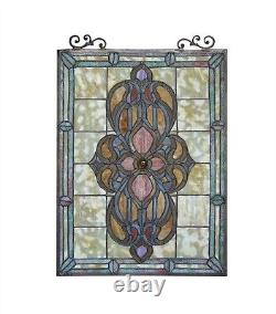 Stained Glass Window Panel Victorian Medallion Design 18 x 25 Suncatcher
