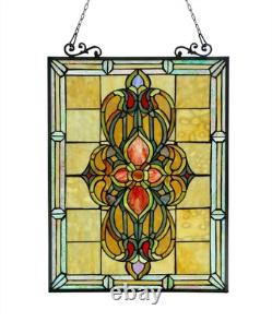 Stained Glass Window Panel Victorian Medallion Tiffany Style MATCHING PAIR 18X25
