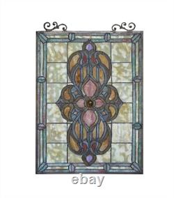 Stained Glass Window Panel Victorian Medallion Tiffany Style MATCHING PAIR 18X25