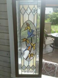 Stained Glass Window Panel Vintage Bluebirds Framed Gargoyles Ltd 18 x 50