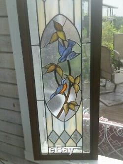 Stained Glass Window Panel Vintage Bluebirds Framed Gargoyles Ltd 18 x 50