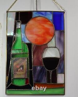 Stained Glass Window Panel Vinyard Lable Embed Wine Tasting Room Decor Autumn