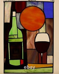 Stained Glass Window Panel Vinyard Lable Embed Wine Tasting Room Decor Autumn