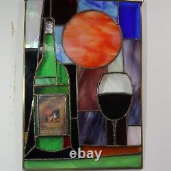 Stained Glass Window Panel Vinyard Lable Embed Wine Tasting Room Decor Autumn