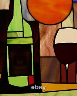 Stained Glass Window Panel Vinyard Lable Embed Wine Tasting Room Decor Autumn