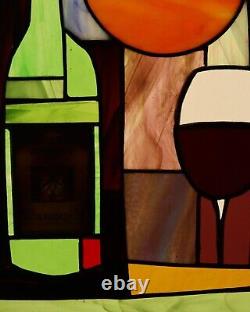 Stained Glass Window Panel Vinyard Lable Embed Wine Tasting Room Decor Autumn