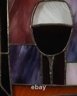 Stained Glass Window Panel Vinyard Lable Embed Wine Tasting Room Decor Autumn