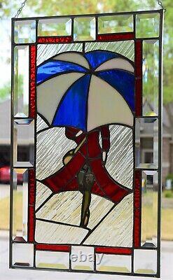 Stained Glass Window Panel Walking In The Rain (12 1/4 x 20 1/4)