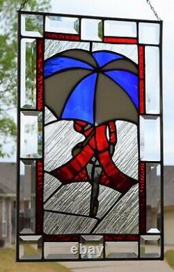 Stained Glass Window Panel Walking In The Rain (12 1/4 x 20 1/4)