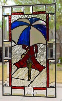 Stained Glass Window Panel Walking In The Rain (12 1/4 x 20 1/4)