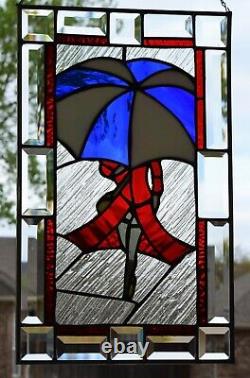 Stained Glass Window Panel Walking In The Rain (12 1/4 x 20 1/4)