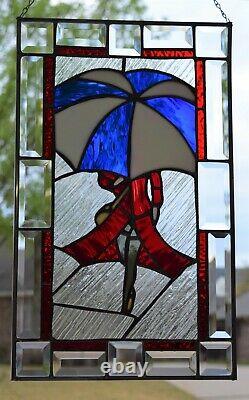 Stained Glass Window Panel Walking In The Rain (12 1/4 x 20 1/4)