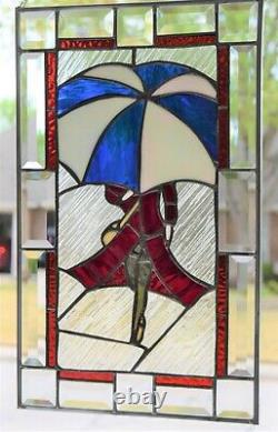 Stained Glass Window Panel Walking In The Rain (12 1/4 x 20 1/4)