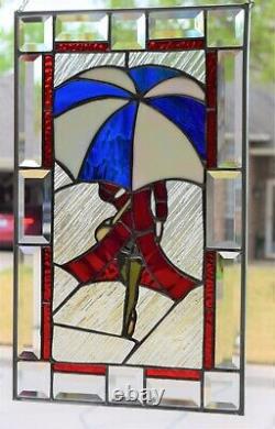 Stained Glass Window Panel Walking In The Rain (12 1/4 x 20 1/4)