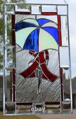 Stained Glass Window Panel Walking In The Rain (12 1/4 x 20 1/4)