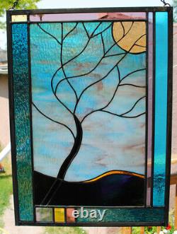 Stained Glass Window Panel Windy Tree turquoise purple gold