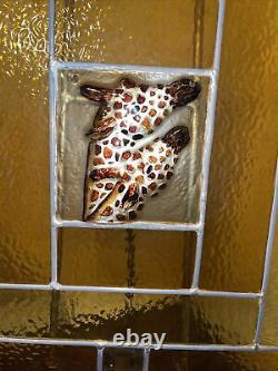 Stained Glass Window Panel With Giraffes Art Glass In The Center & Bevels