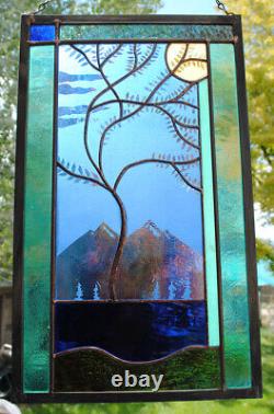 Stained Glass Window Panel bevel glass windy tree turquoise blue purple