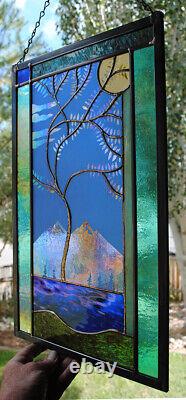 Stained Glass Window Panel bevel glass windy tree turquoise blue purple