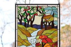 Stained Glass Window Panel deer drinking water, 20.25 x 34.25