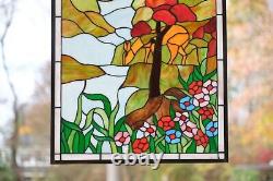 Stained Glass Window Panel deer drinking water, 20.25 x 34.25