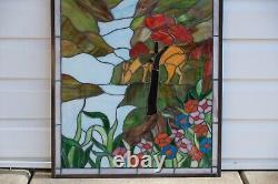 Stained Glass Window Panel deer drinking water, 20.25 x 34.25