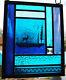 Stained Glass Window Panel deer turquoise blue landscape